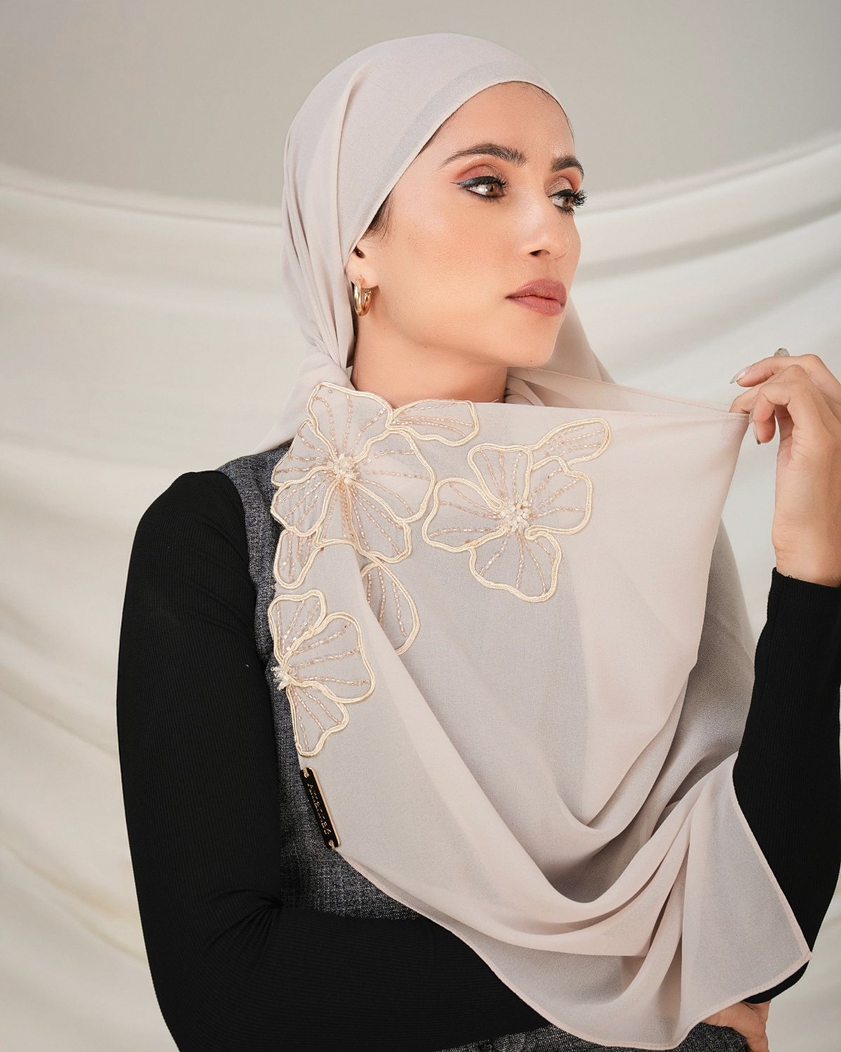 A hand-embroidered chiffon shawl
